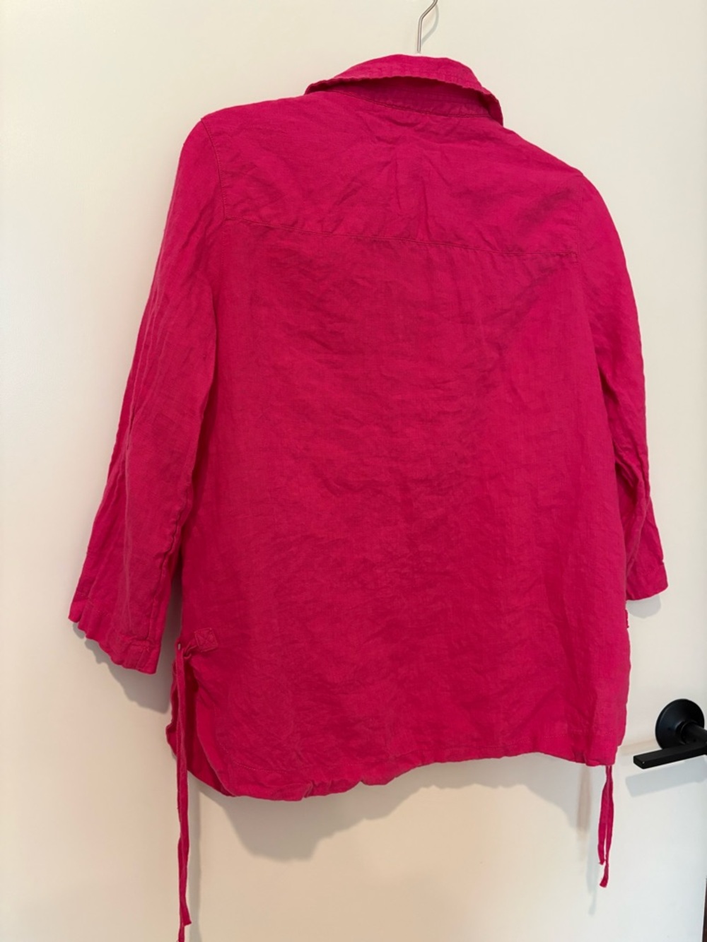 Isaac Mizrahi 100% Linen Fuchsia Pink V-Neck Collared Shirt Summer M - Picture 7 of 11